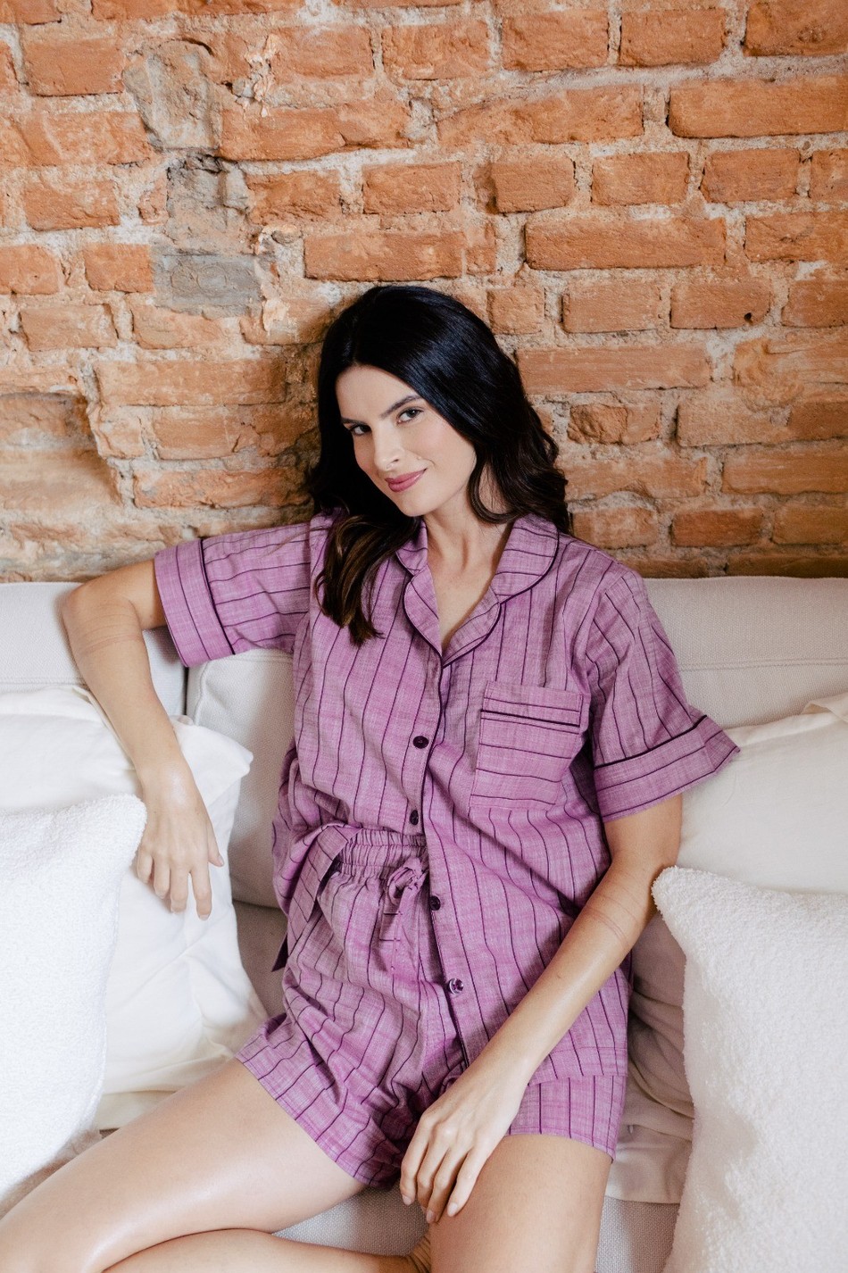 Pijama Clara Listras Bordô